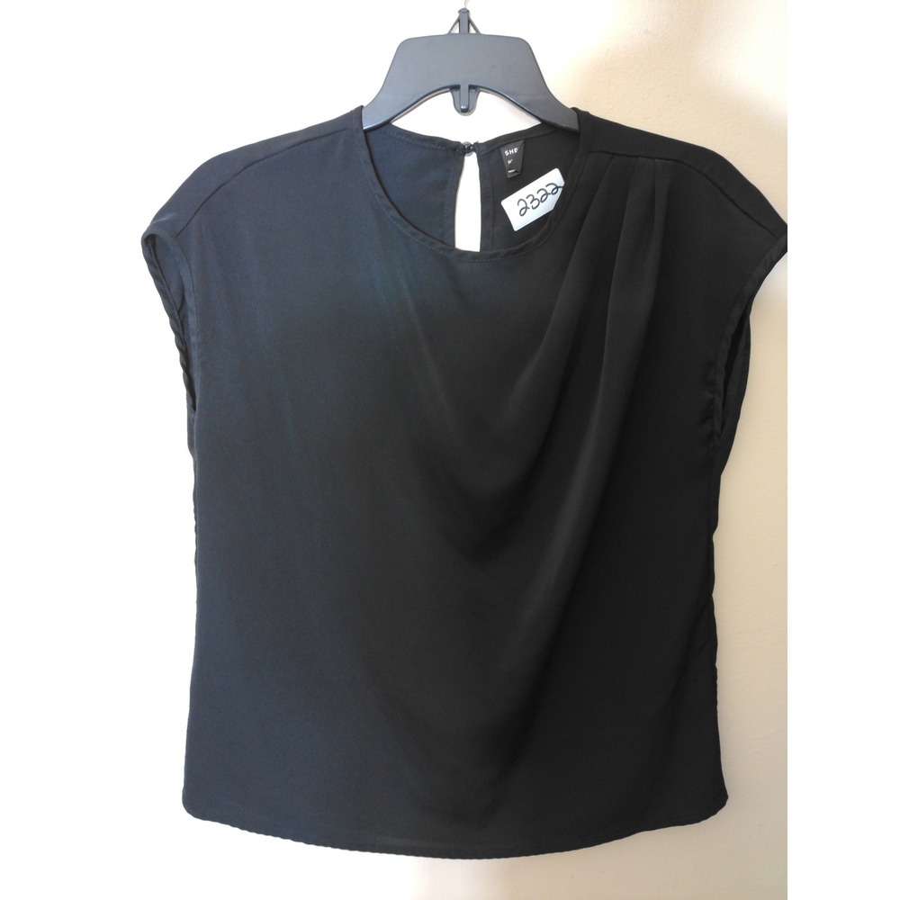 SHEIN Blouse Women Small Black Draped Pleated Front Sleeveless Keyhole Back Top